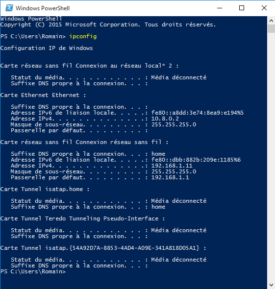 Control «ipconfig» en Windows